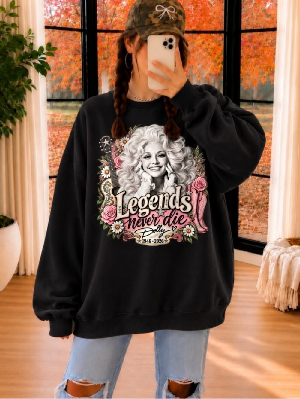 Legends Never Die Black Graphic Sweatshirt - Dolly Tribute NEW